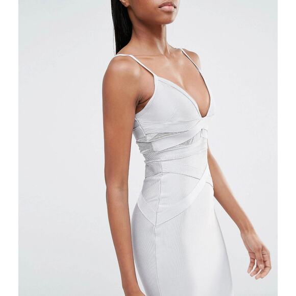 Missguided Midi Dress Women's Size 12 Ice Gray  Bandage Strappy Mesh Insert NWT - Picture 10 of 10